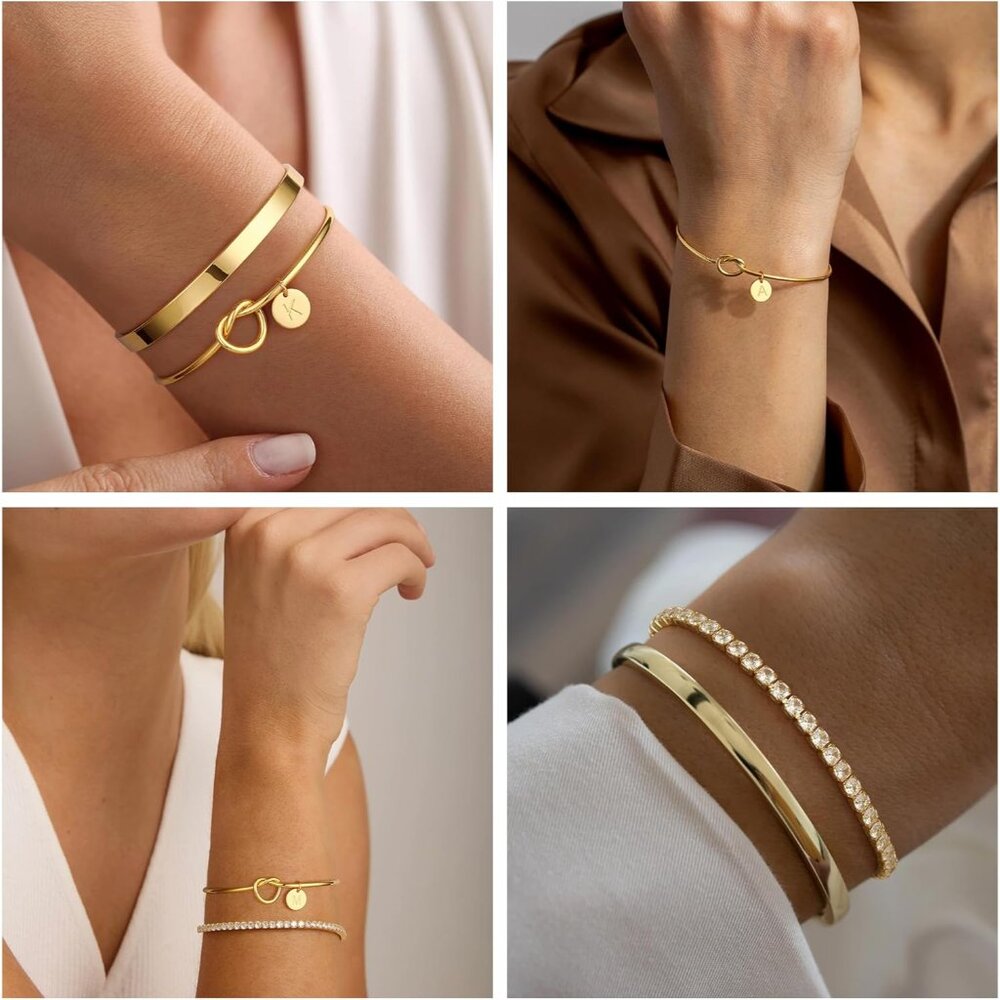 Personalized Gold Initial Bangles - Adjustable Te… - image 3